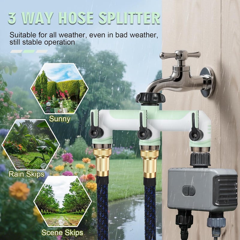 ATAOSGR 3 way Hose Splitter, Garden Hose Adapter and Outdoor Faucet Splitter,with Shutoff Valves Hoses Connector -T Water Spigot Splitter Water Adapter,3/4" GHT Thread For Home Outdoor Garden（light green) - Image 5
